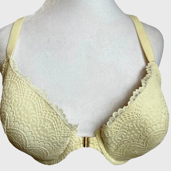 Push Up Lace Bra 40C Cream Demi Coverage Racerback Front Close Sexy Romantic - Picture 1 of 12